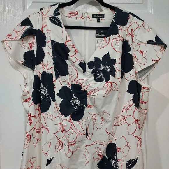 NWT Ulla Popken Rockabilly Vintage Floral Cotton Fit & Flare Dress Size 26 - Picture 3 of 10